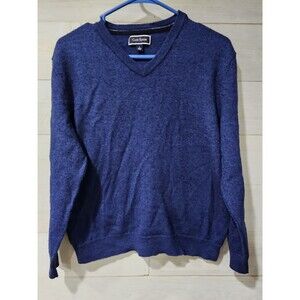 Club Room Mens Sweater Size L Blue Wool Blend Long Sleeve V Neck Pullover Top